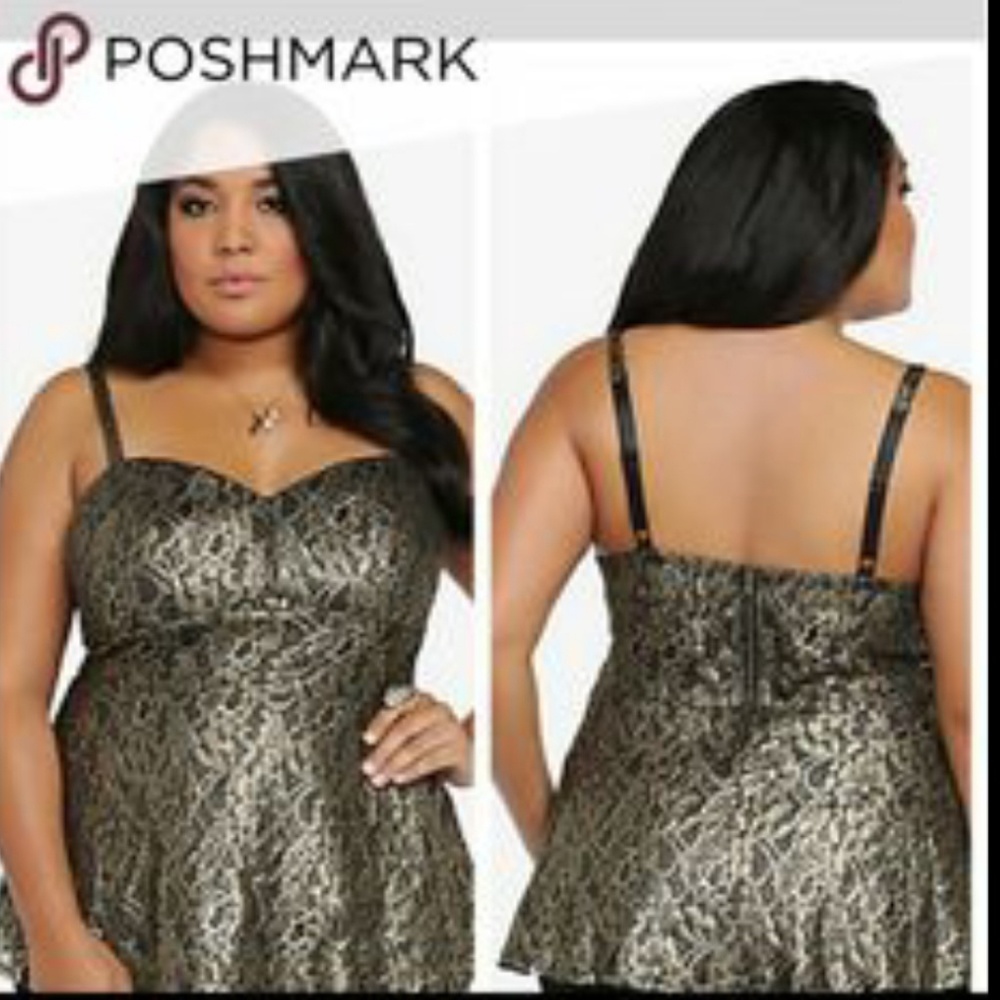 Gold and black lace peplum dress